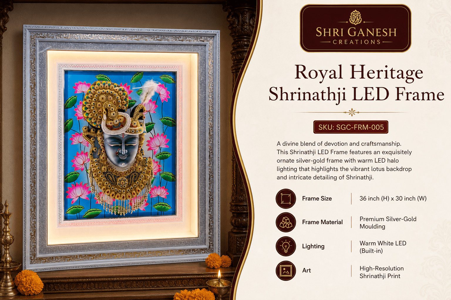 Royal Heritage — Shrinathji Lotus LED Frame - Image 4